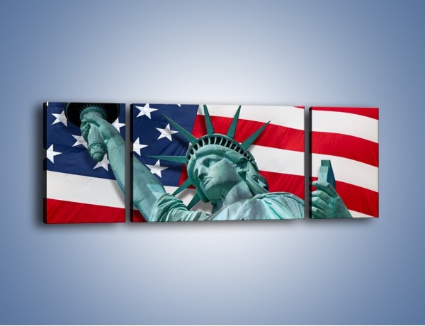 Obraz na płótnie – Statua Wolności na tle flagi USA – trzyczęściowy AM435W5