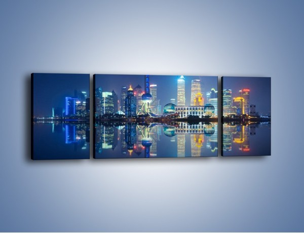Obraz na płótnie – Wieżowce Szanghaju w odbiciu wody – trzyczęściowy AM461W5