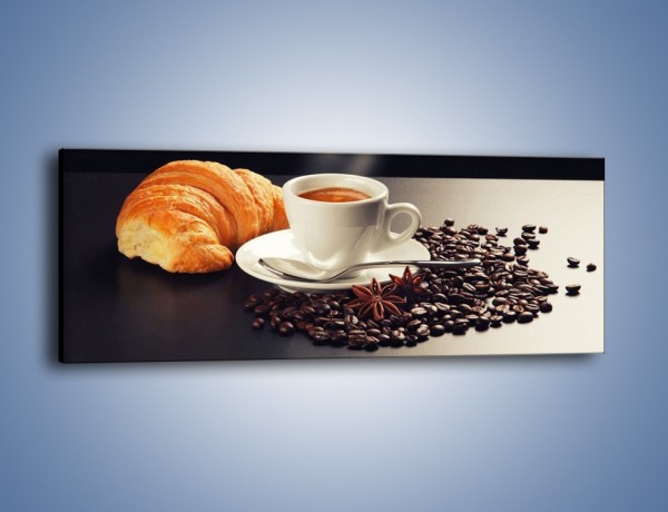 Obraz na płótnie – Rogalik z kawą – jednoczęściowy panoramiczny JN278