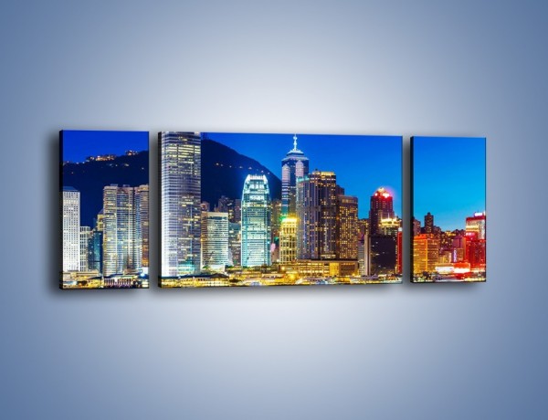 Obraz na płótnie – Oświetlone wieżowce Hong Kongu – trzyczęściowy AM498W5