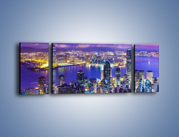 Obraz na płótnie – Wieczorna panorama Hong Kongu – trzyczęściowy AM505W5