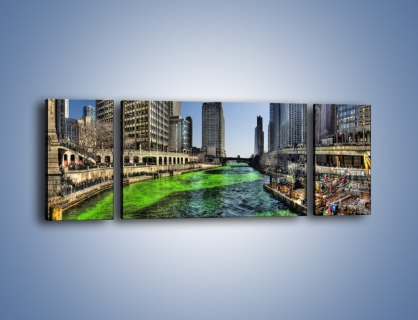 Obraz na płótnie – Chicago River w Dzień św. Patryka – trzyczęściowy AM605W5