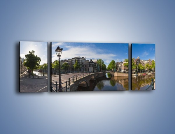 Obraz na płótnie – Panorama amsterdamskiego kanału – trzyczęściowy AM714W5