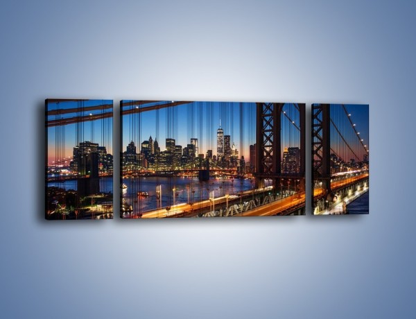 Obraz na płótnie – Nowojorskie mosty na tle Manhattanu – trzyczęściowy AM751W5