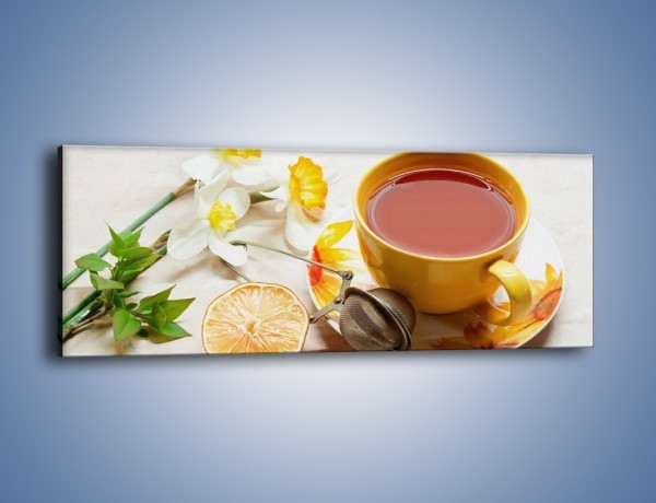 Obraz na płótnie – Herbata wśród żonkili – jednoczęściowy panoramiczny JN288