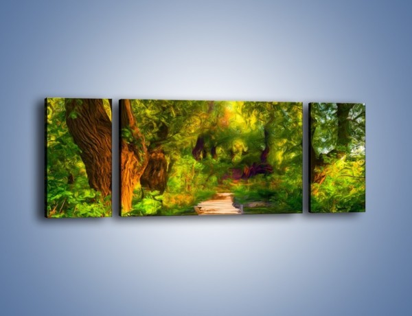 Obraz na płótnie – Drewniana kładka przez las – trzyczęściowy GR007W5