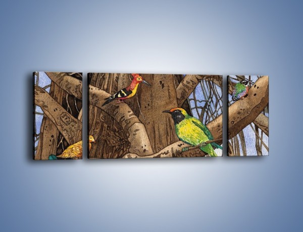 Obraz na płótnie – Mali przyjaciele na drzewie – trzyczęściowy GR050W5