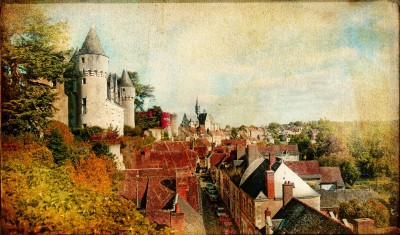 Zamek nad miasteczkiem w stylu vintage - AM142
